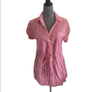 Forever 21 short sleeved pink and white striped blouse with drawstring